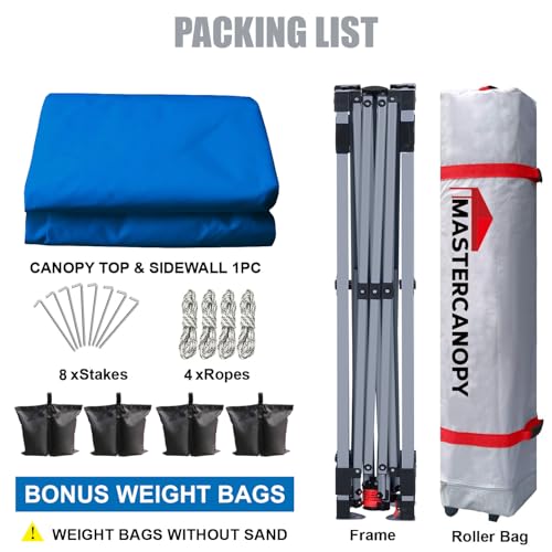 Image of MASTERCANOPY 8x8 Durable Pop Up Canopy Tent with 1 Sidewall, Blue