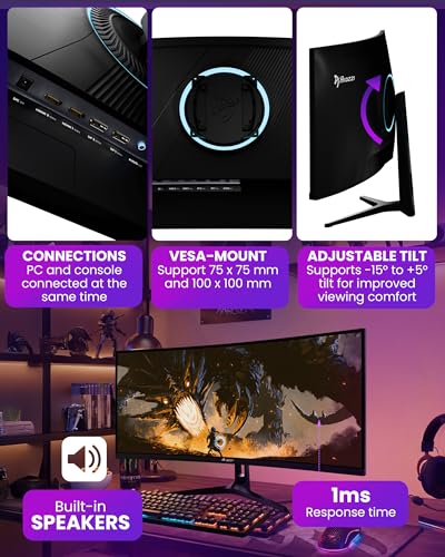 Image of Arozzi Curved Gaming Monitor Nova 34 inch VA 165Hz - Computer Monitor Ultrawide QHD 1440p - Adaptive Sync, HDR10 & Flicker Free Display - 90% sRGB Color Accuracy - PC & Console Ready - Black