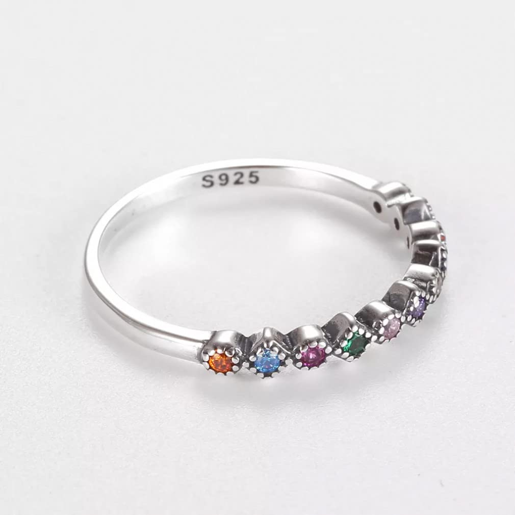 Anelli Femminili impilabili in Argento Sterling 925 Anello da Dito con zirconi Colorati per Donna