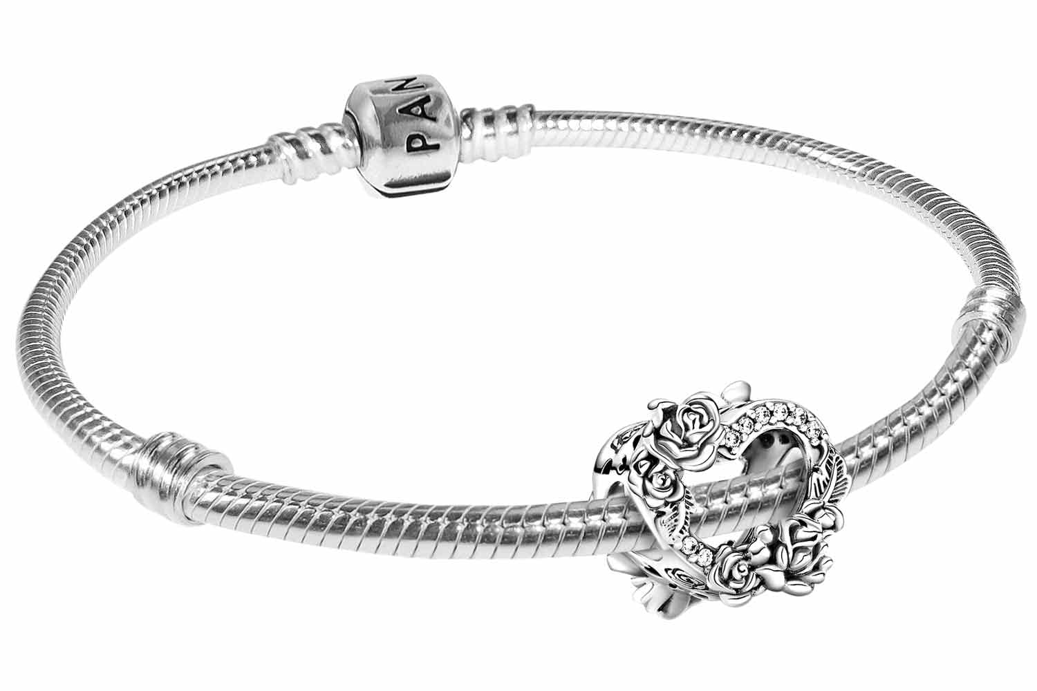 PANDORA Armband für Damen Starterset Offenes Herz und Rosenblüten zauberhafter Silberschmuck für Frauen, elegante Geschenkidee, 39826-19 19 cm