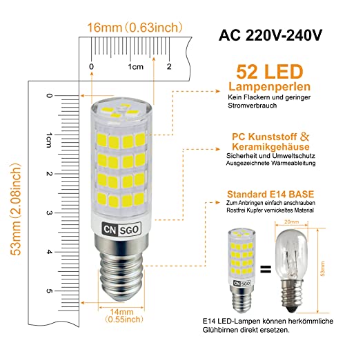 CNSGO E14 LED Lampe Kaltweiß 6000K 530 Lumens, 6er-Pack. Perfekt für Zuhause und Büro, Energiesparlampe mit 360° Abstrah