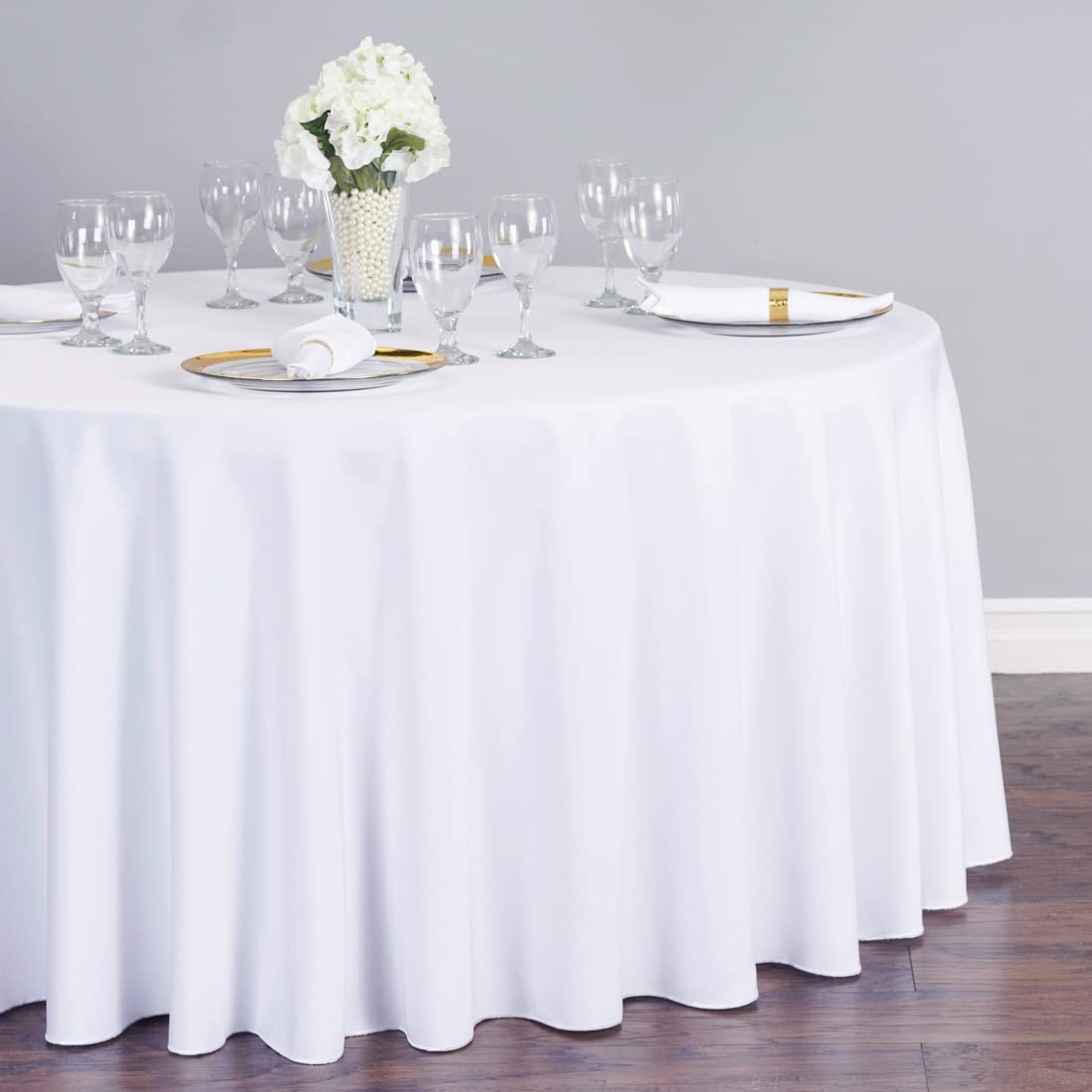White Polyester Tablecloth - 130gsm Fabric For Weddings, Parties, Events (Round/Rectangle)