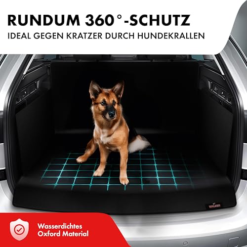 WALSER Kofferraumdecke Cäsar, Kofferraummatte mit Seitenschutz, Universeller Kofferraumschutz Hund, Auto-Hundedecke, Wasserabweisende Kofferraummatte, Schwarz