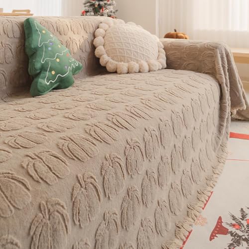 冬用新しいソファカバー - 超柔らかいウサギ型プラッシュの一体型スリップカバー、セクショナルやl字型ソファ用、ペットや子供のための洗濯機対応プロテクター Light Curry 180*340cm