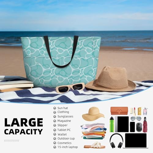 Large Beach Bags Water-resistant Sandproof - Turquoise Sea Water Surface Cute Beach Tote Bags for Women with Zipper4