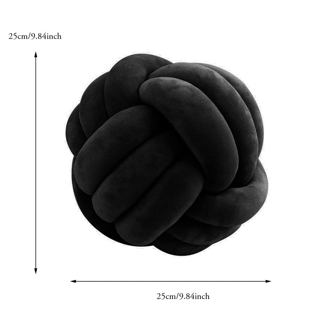 Coussin Rond Nœud Peluche – 25 Cm Noir – Décoration Canapé Lit Chambre Bébé Tendance