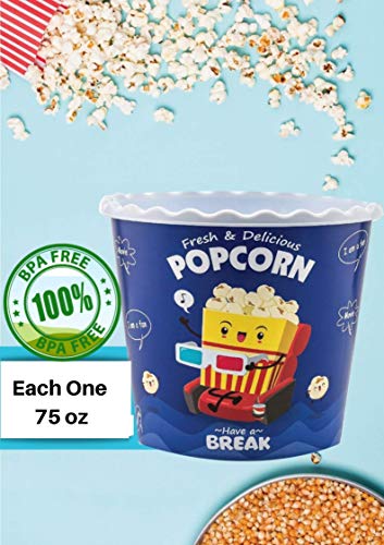 Modern Style Reusable Plastic Popcorn Containers / Popcorn Bowls Set For Movie Theater Night - Washable In The Dishwasher - (Bpa Free-4 Pack) (Color: Yellow, Brown, Red/White And Blue Popcorn Boxes) #TOP5