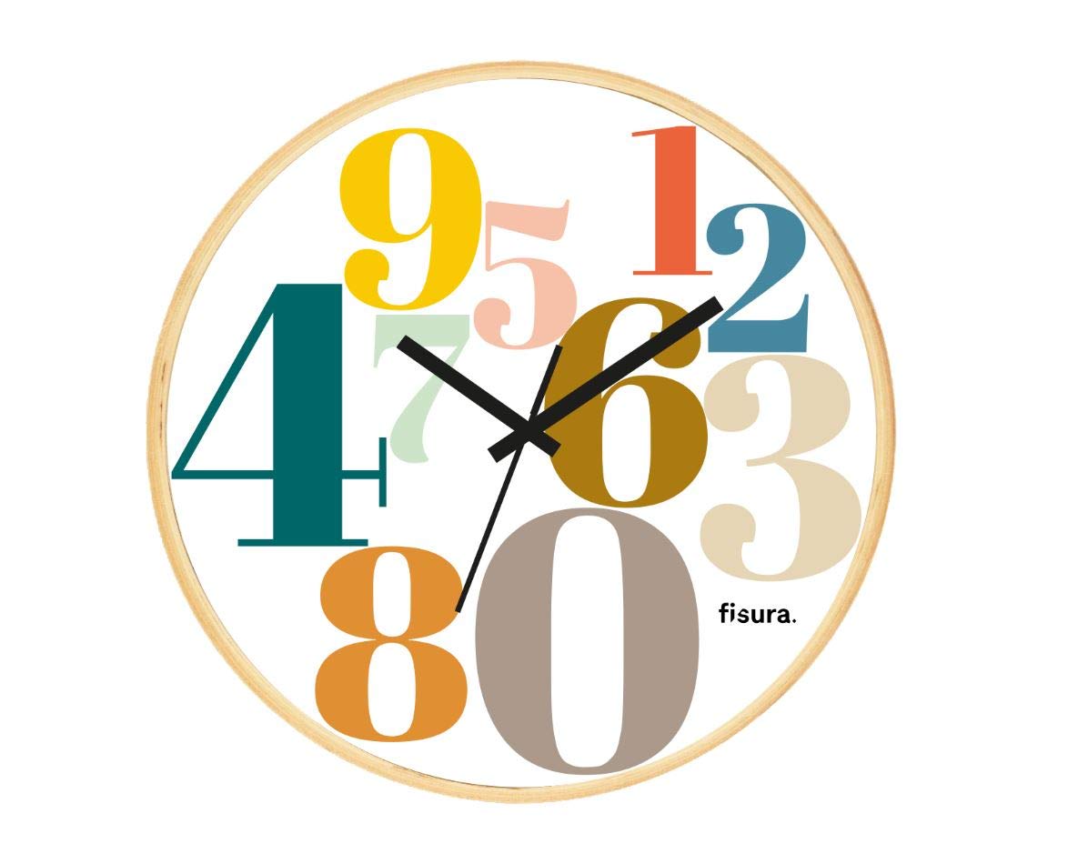 Fisura – Reloj de Pared Original “Numbers”. Reloj de Cocina Moderno. Reloj de Pared Blanco. 30 centímetros de diámetro. Madera y Cristal. 1 Pila AA.