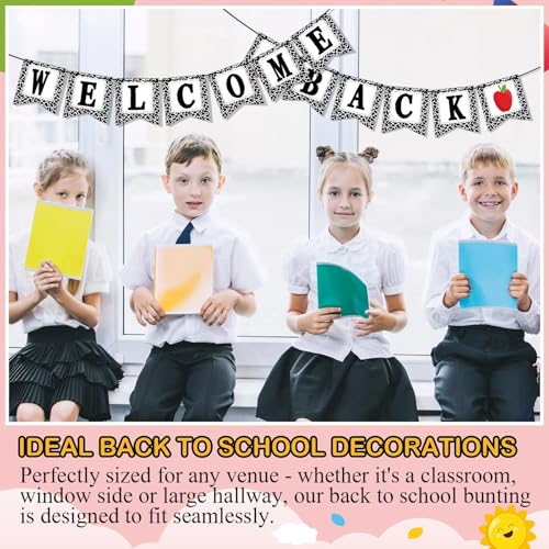 Image of Mooliwe Classroom Decor DIY Banner, Welcome Back to School Party Supply Custom Hanging Bunting Garland Kit with Letters for First Day of School Ambience Celebration Decoration(Black,Composition)