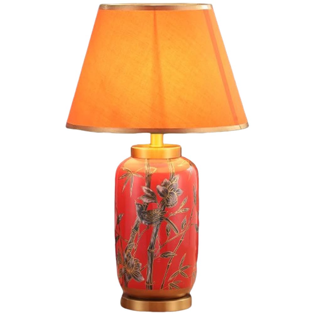 SANBDDLYY Chinese Hand-Painted Ceramic Table Lamp - Antique Floral Design for Bedroom & Living Room 61cm Decorative Desk