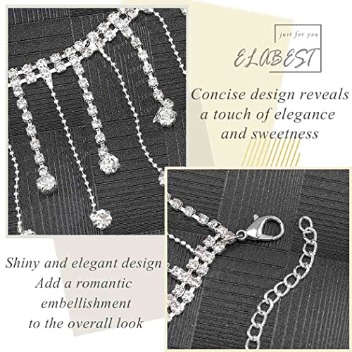 Elabest Boho Rhinestone Ankle Bracelet Silver Drop Anklt Tassel Anklet Crystal Dangle Anklet Bracelets High-Heeled Trendy Anklet Tennis Foot Chain Nightclub Parties Wedding Jewerly For Women And Girls #TOP4