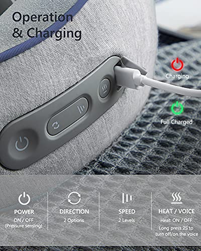 Conqueco Shiatsu Neck Massager: Neck And Back Massager With Heat - Electric Rechargeable Cordless Cushion Soft 3D Kneading Beads For Pain Relief Cervical Relax, Gift, Home, Office #TOP4