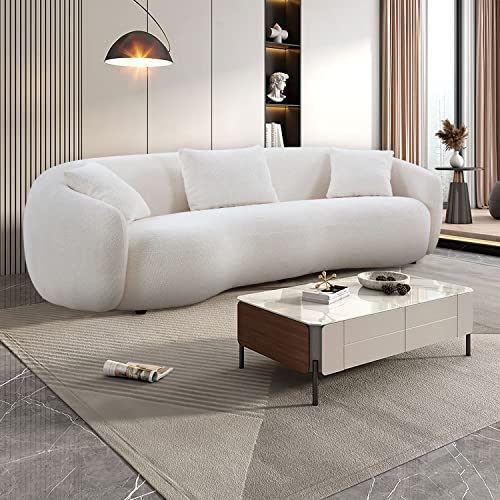 Williamspace 94" Modern Curved Sofa, Back Upholstered Boucle Couch With 3 Throw Pillows, 3-Seat Boucle Fabric Couch For Living Room, Office, Apartment, Beige #TOP7