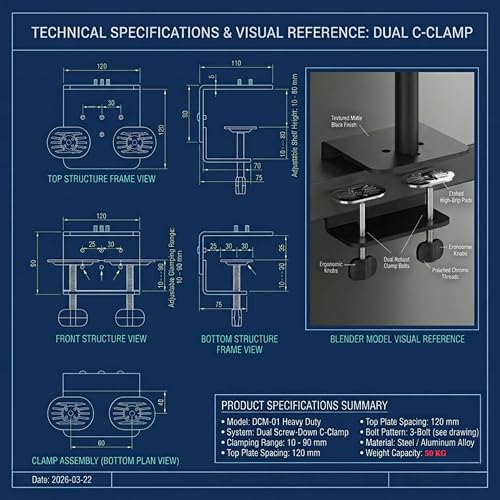 Image of BIJASANI Triple 3 Monitor Stand | 1 Top + 2 Bottom Arms | Large Dual C-Clamp | 810mm Single-Pole | 10 KG Per Arm | 10-32 inch | Tilt Swivel Rotation | 3 Year Warranty | Trading Gaming WFH