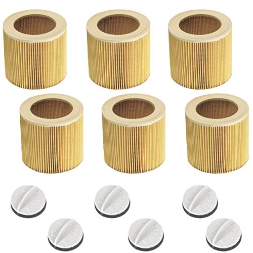 6 filtros de cartucho originales y tapas de ONE! Adecuado para todos los aspiradores húmedos/secos de Kärcher WD2 MV2 WD3 MV3 A2054 A2201 A2204 como Kaercher 6.414-552.0 y 4.075-012.0 - Made in Europe