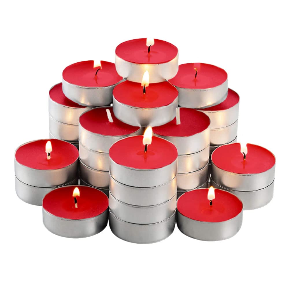 Home Stylo® Red Tealight Scented Candles Pack of 48, Perfumed Candles, Long Burn Time, Aromatic Ambiance, Mini White Candles, Decoration, Dinner, Spa, Prayers, Celebration, Events