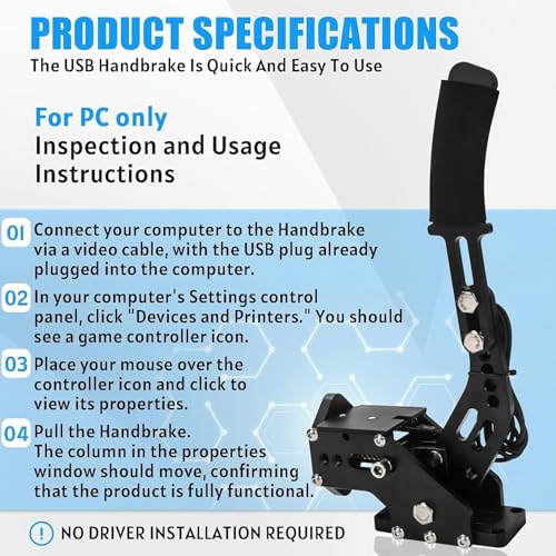 64Bit PC USB Handbrake, SIM Racing Games Handbrake for Logitech G25 G27 G29 T500 T300 FANATECOSW DIRT RALLY, 2M Nylon Cable Black