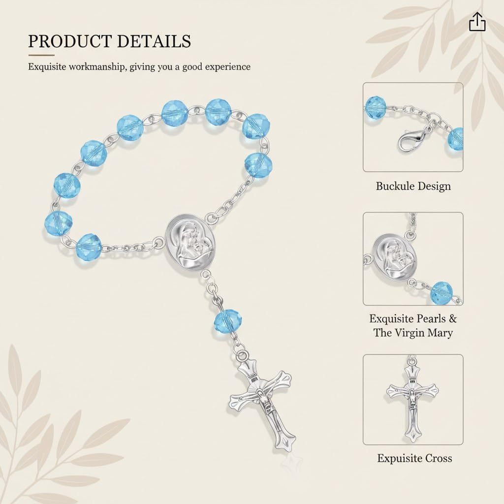 Car Rosary for Rearview Mirror-Rearview Mirror Hanging Accessories-Steering Wheel Rosary Charm-Pearl Heart Chain Catholic Car Interior Hanging Decor-Alloy,Artificial Pearls (R-06) - Image 5
