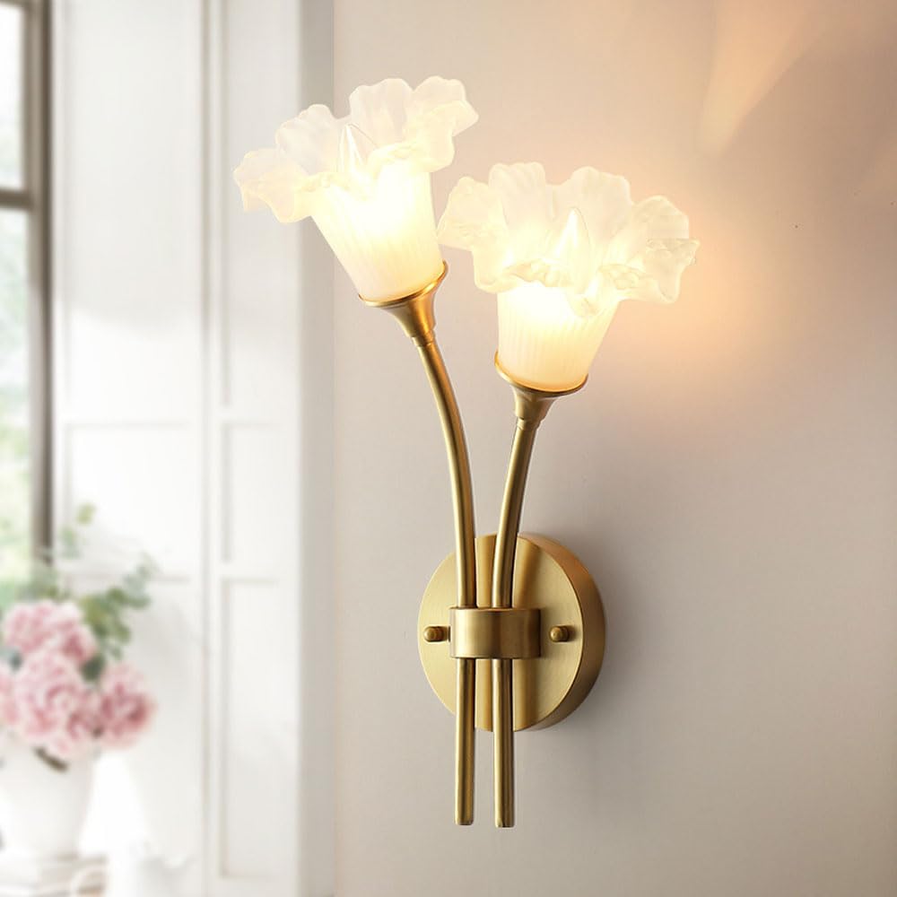 AWEITG Frosted Glass Bouquet Wall Sconce - Elegant 2-Light E14 Indoor Lighting Fixture for Living Room, Bedroom, Dining, Hallway, and Staircase