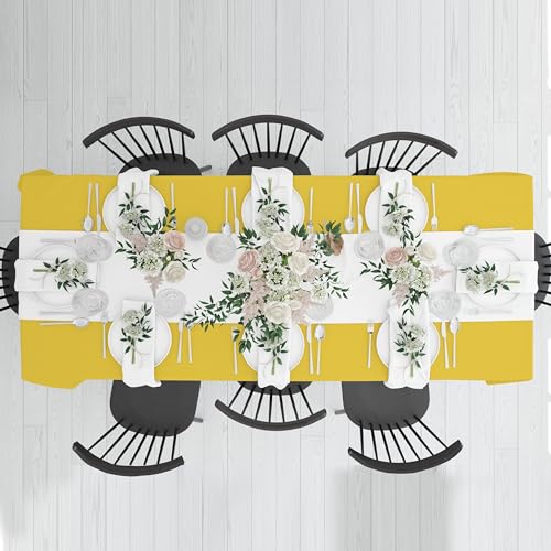 Image of HOME COLORS.IN Cotton Plain 10 Seater Table Cover - Machine Washable - Durable - Dining Table Cloth - 60 x 108 Inch - Yellow
