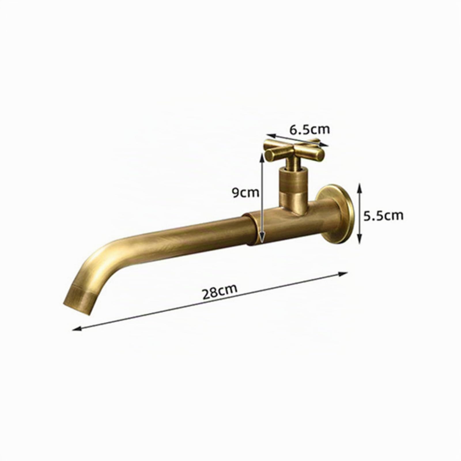 Grifos para Lavabos de Baño Antiguo Grifo de Fregadero de Latón Grifo de Lavabo Agua Fria de Pared Grifo Cocina Fregadero Caño Largo Grifo Giratorio,Color Antiguo,28Cm