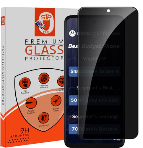 Image of STP FEEL Premium Grade Privacy Tempered Glass Screen Protector For Motorola G57 Power 5G / Moto G57 Power 5G (6.72 Inch, Pack of 1) Full Edge to Edge Coverage Anti-Spy /Anti-Peeping 9H Hardness