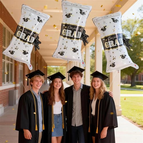 Image of Graduation Diploma Balloons, 2026 Graduation Decorations 3 Pcs Gold White Congrats Grad 2026 Diploma Foil Balloon Decorations for High School College Class of 2026 Congratulations Graduate Party Decor