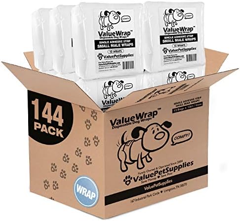 ValueWrap Male Wraps Disposable Dog Diapers, 1-Tab Small, 144 Count - Male Wraps, Incontinence, Snag-Free Fastener, Leak Protection, Wetness Indicator