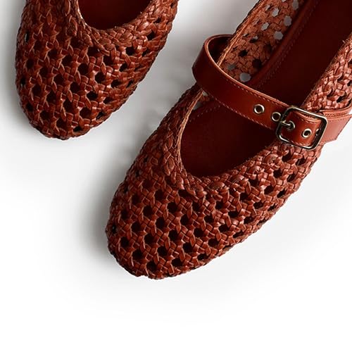 Woven Flats for Women, Elegant Round Head Ballet Design with Mary Jane Style, Pull-On Formal Shoes 5