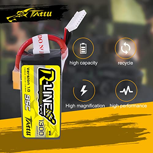Tattu R-Line 22.2V 95C 1300Mah 6S Lipo Battery Pack With Xt60 Plug For 450 Class Helicopters #TOP3