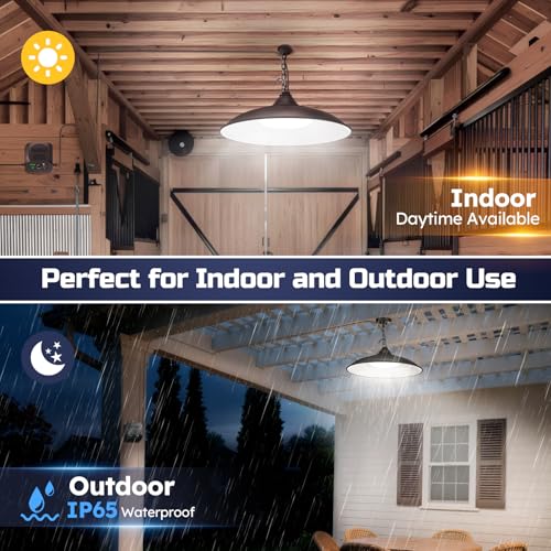 Image of Solar Shed Lights Indoor Outdoor, 3200LM Motion Sensor Pendant Light Daytime Available with Remote & Button Control, IP65 Waterproof 4 Lighting Modes for Barn Garage Gazebo Chicken Coop Shop - 2 Pack