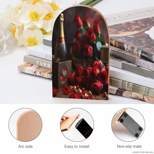 Sujetalibros de madera resistente con diseño decorativo moderno 5