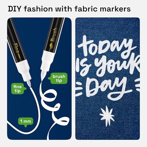 Image of ARTISTRO 2 White Dual-Tip Fabric Markers Decorating Kit Permanent for Cloth