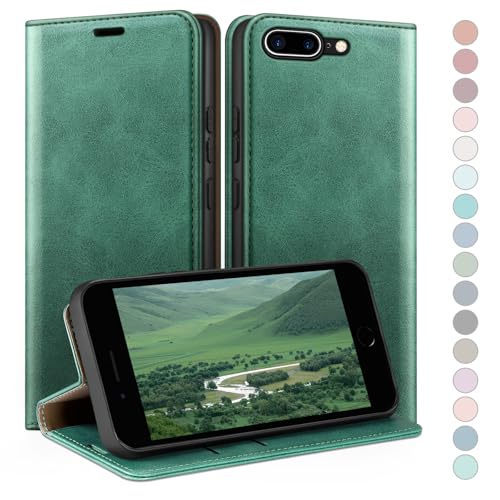 Coque iPhone 7 Plus/8 Plus HUOUH étui portefeuille cuir vert