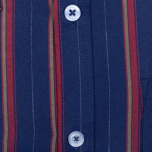 Image of ACCOX Men's Cotton Half Sleeves Dark Striped Regular Fit Formal Shirt for Men