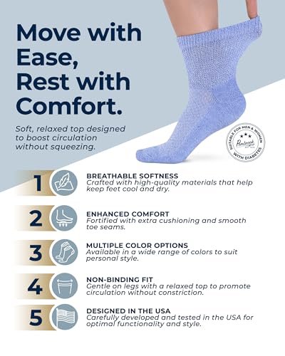 Image of Pembrook Knit Diabetic Socks for Men & Women - 6 Pairs, Wide Non Binding Neuropathy Socks for Women, Smooth Toe Seams