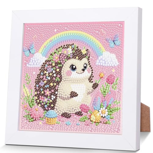 Pujeknm Igel Diamond Painting Kinder Mit Holzrahmen,Set Full Diamant Painting Bilder Kinder Tiere,5D Diamond Painting Mädchen,DIY Mosaikherstellung Arts Craft für Home Wand Decor 18x18cm