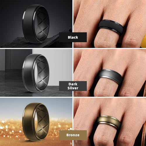Egnaro Inner Arc Ergonomic Breathable Design, Silicone Rings Mens with Half Sizes, 1/4/5/6/7 Rubber Wedding Bands, 10mm Wide-2.5mm Thick4