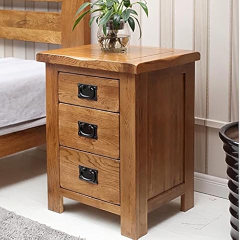 ARPHASLE 100% Oak Solid Wood Bedside Cabinet 3 Drawer With Metal Handles Bedroom Furniture 3 Drawer Bedside Table Cover