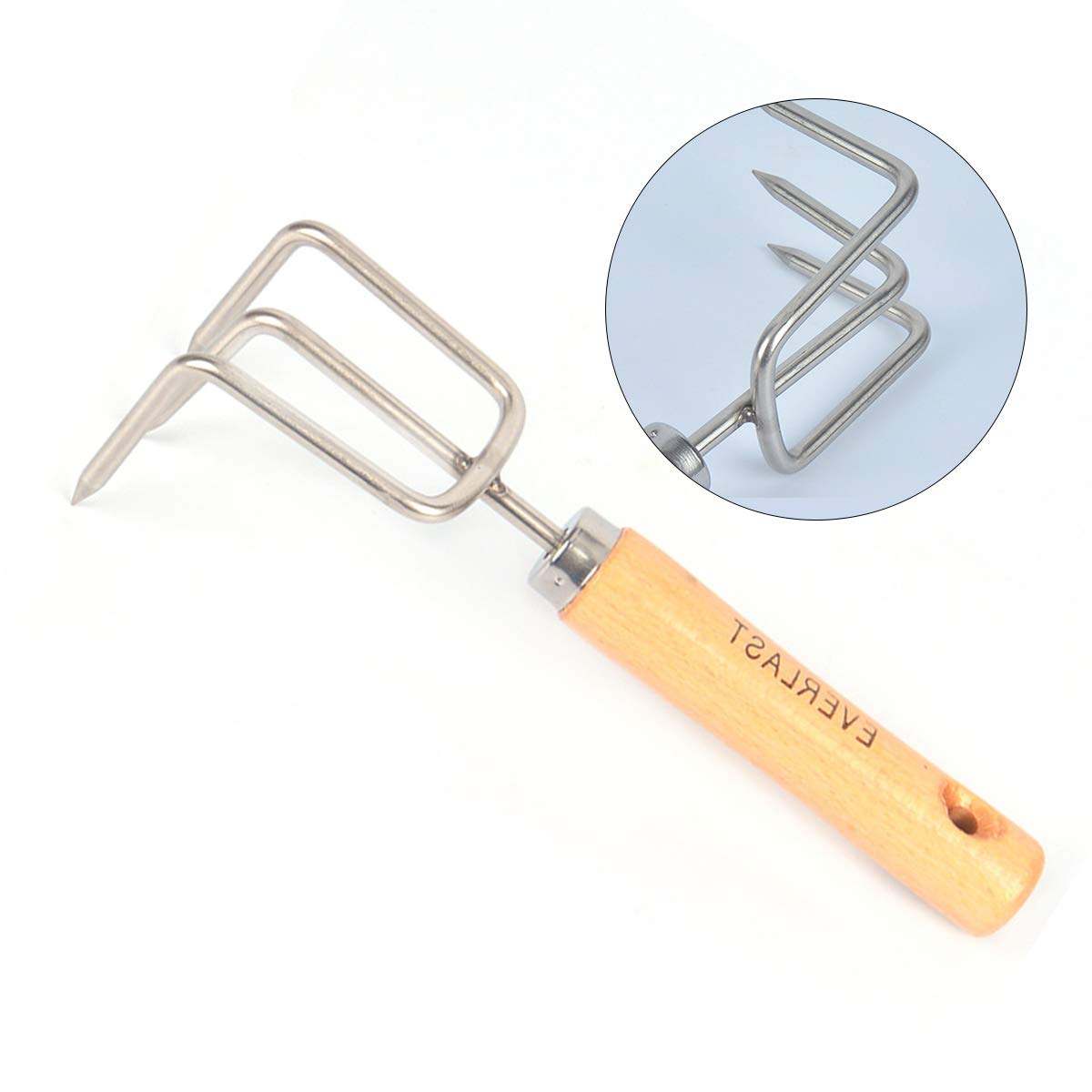TOPBATHY 1 Pc Mini Small Garden Stainless Steel Rake Firm Grip Wooden Handle Strong Short Claw Rake Cultivator Garden Tool