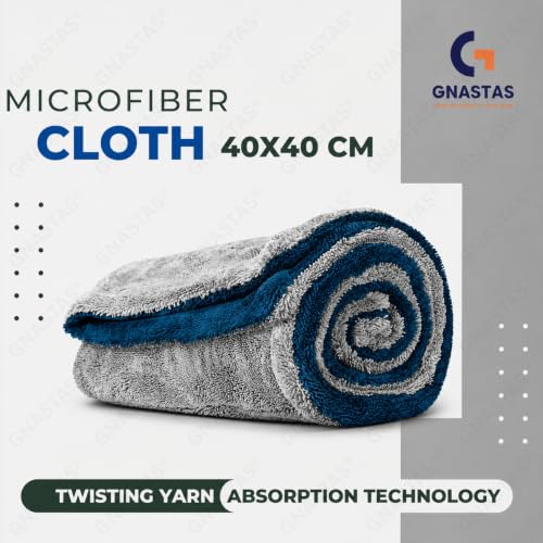 Image of Microfiber Cloth for Car, 1600 GSM, 40x40 cm, 1 Pc, Ocean Blue /Charcoal Grey | Twisted Loop Super Absorbent Drying Towel with Edgeless Design, Plush Pile & Lint-Free Detailing Cloth