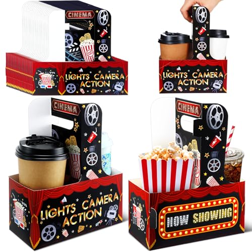 Teenyyou 20 Pieces Movie Night Snack Trays Drink Carrier with Handles Movie Night Party Supplies Kraft Snack Trays Food Drink Carrier Nacho Popcorn Food Drink Holder for Movie Night Birthday Party
