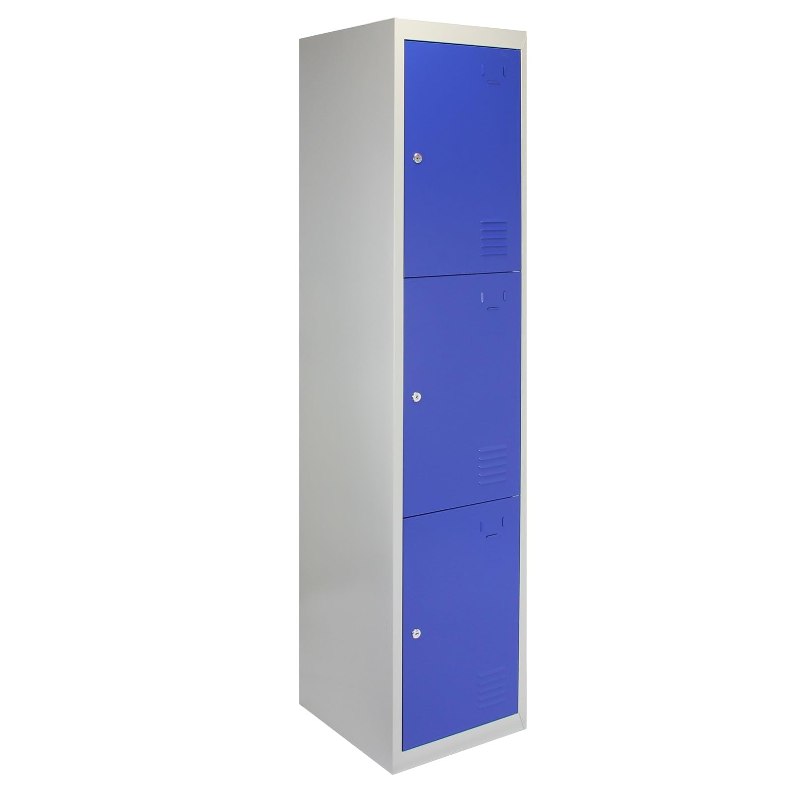 Monster Shop 3 Door Cabinet Metal Storage Lockers Blue & Grey Steel Lockable Unit Gym Changing School Staff 180 cm x 45 cm x 38 cm