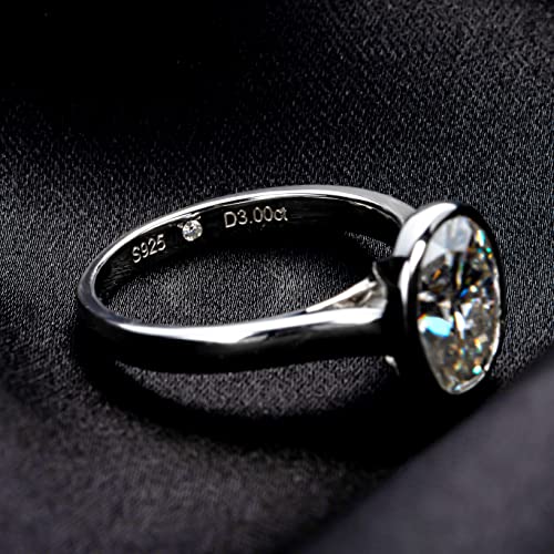 Raivari Moissanite Engagement Rings,3 Ct Bezel Setting Oval Lab Created Diamond Solitaire Promise Rings In 14K White Gold Plated Sterling Silver, Anniversary Rings For Women7 #TOP2