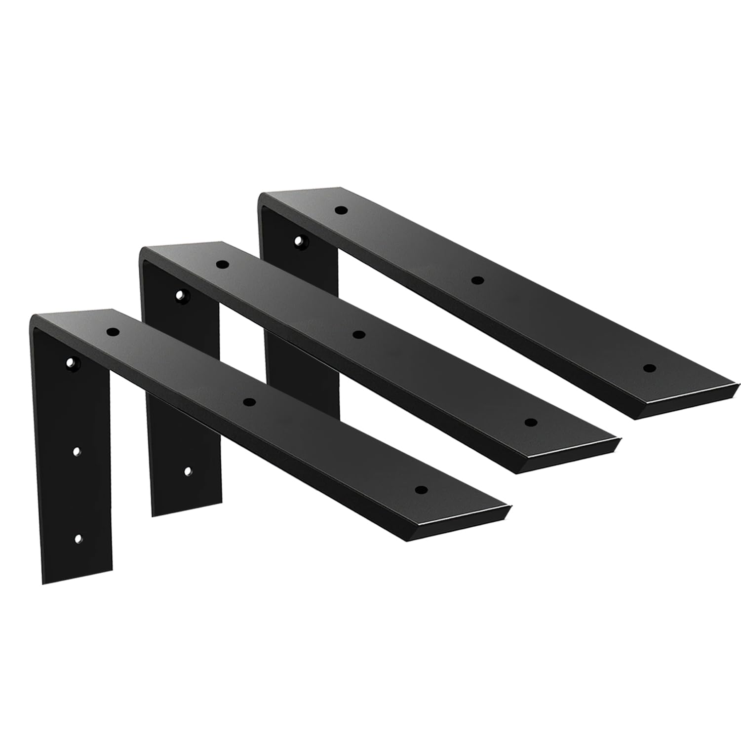 WINKER Countertop Support Bracket 3 Pack Heavy Duty 3/8" Thick Hidden L Shelf Bracket 20" x 8" x 2.5" Metal Corbels for Quartz/Granite/Wood/Concrete/Laminate Countertops, Black (6 Hole)