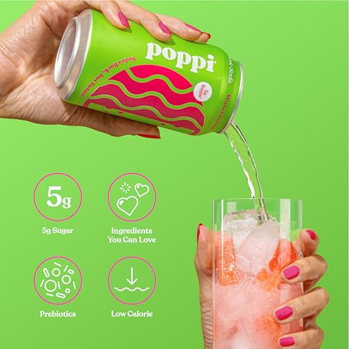 Image of Poppi Prebiotic Soda, Sparkling Water & Fruit Juice, Watermelon, 12 Oz, 12 Pack
