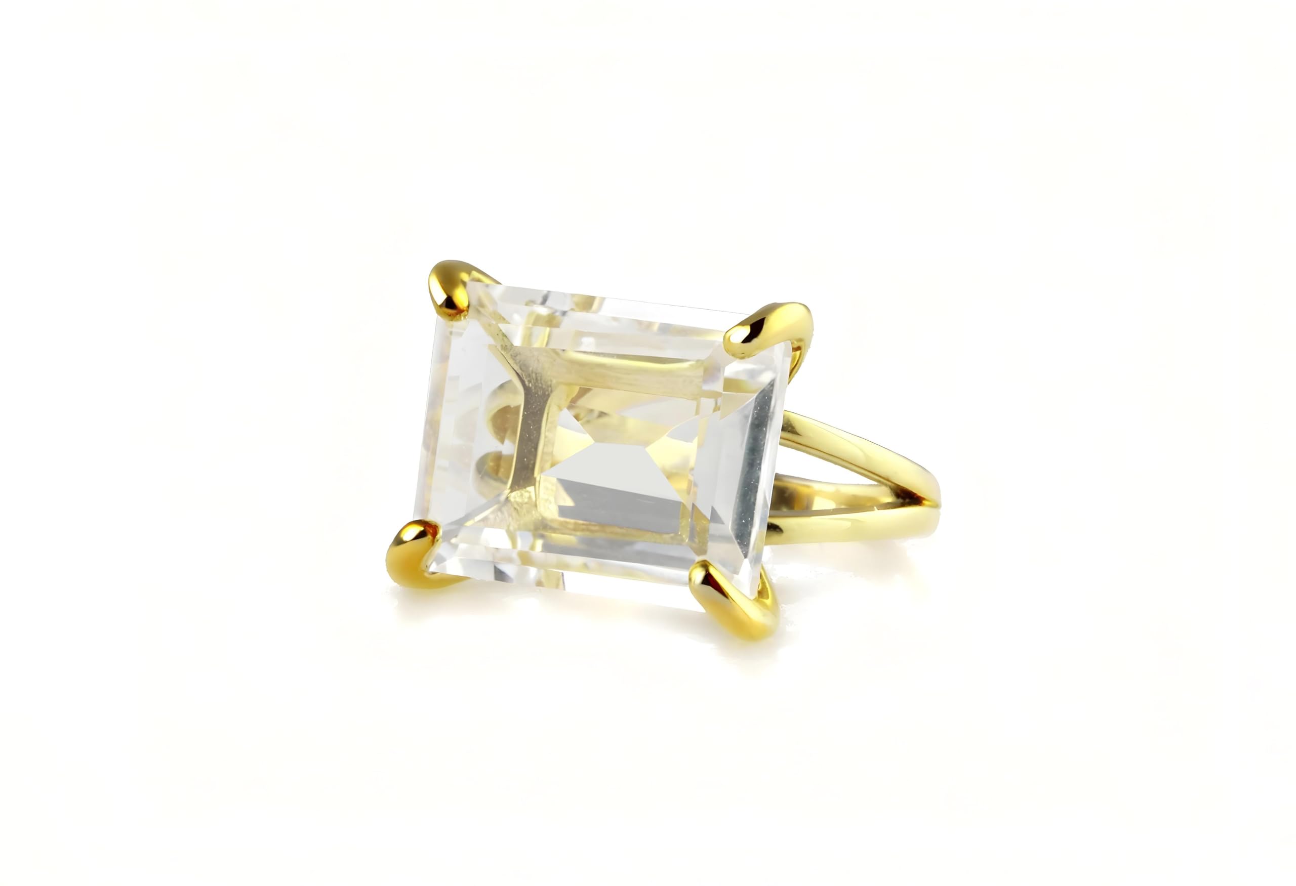 Sofisticado Anillo de Cuarzo Transparente de 13x18mm - Anillos de Piedra Preciosa Corte Esmeralda en Plata de Ley - Anillos de Joyería de Moda y Mejores Regalos para Mujer