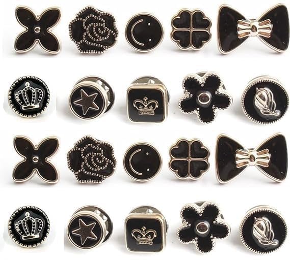 Image of 20Pcs Women Shirt Brooch Pearl No Sew Button Pins Instant Jeans Safety Pin (Black)