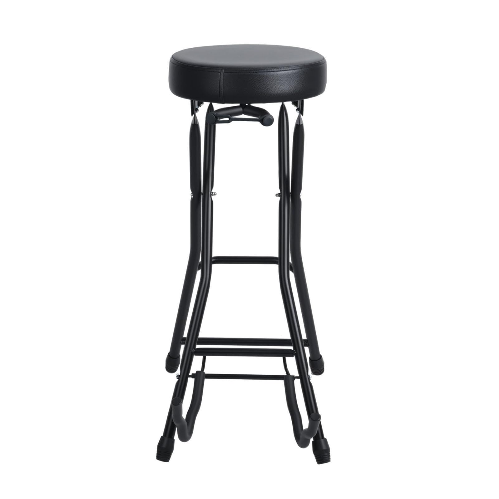 Tabouret de Guitare avec Siège Rembourré, Tabouret de Musicien Pliable avec Siège Rembourré, Repose-Pieds, Crochet Rétractable, pour Guitare Basse Électrique Acoustique Noir