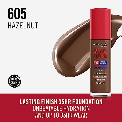 Rimmel Lasting Finish 35Hr Foundation 605 Hazelnut, Full Coverage, Hydrating, SPF20, Hyaluronic Acid, Vitamin E - Image 2
